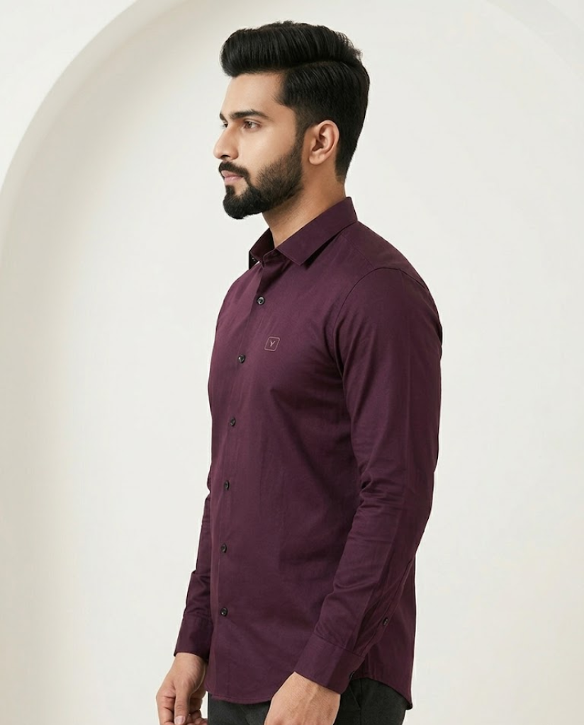 Men’s Maroon Satin Shirt with Luxe Sheen & Tailored Fit