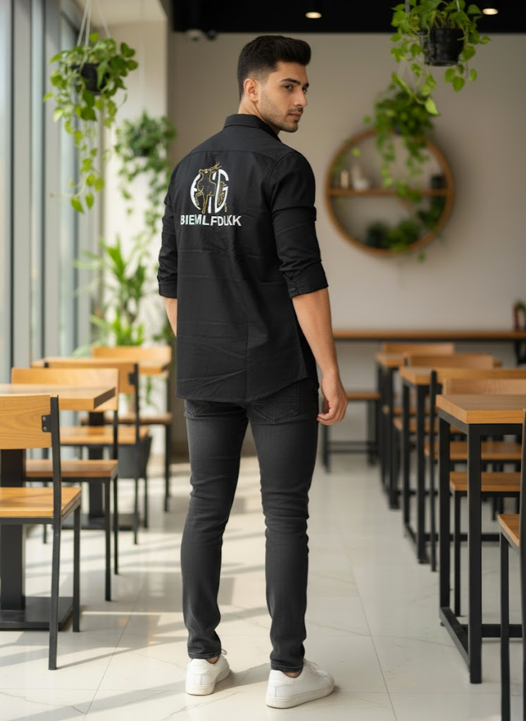 Men’s Stylish Black Shirt with Back Design