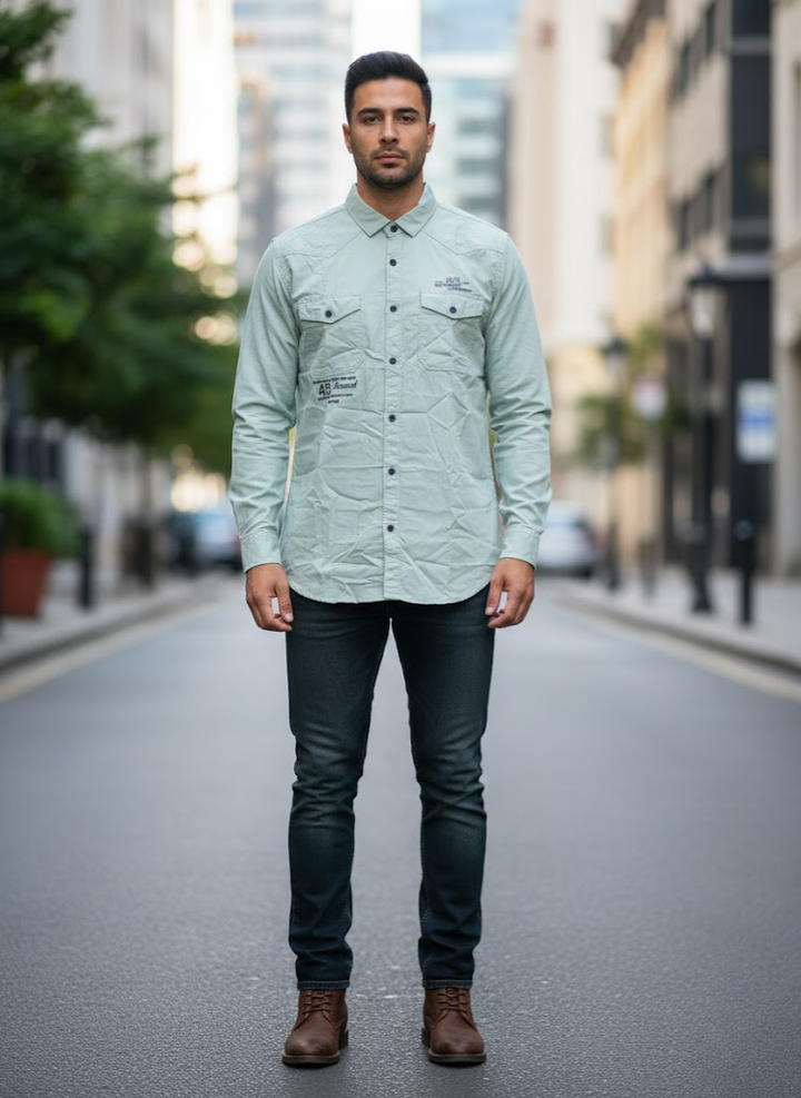 Mint Green Utility Slim Fit Shirt – Men’s Premium Casual Workwear Style