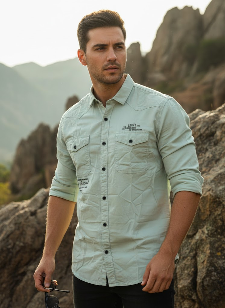 Mint Green Utility Slim Fit Shirt – Men’s Premium Casual Workwear Style