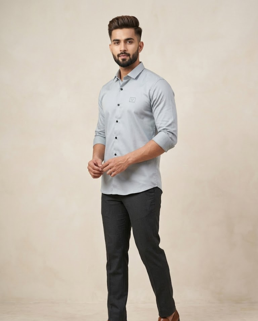 Men’s Premium Grey Satin Shirt with Smooth Finish