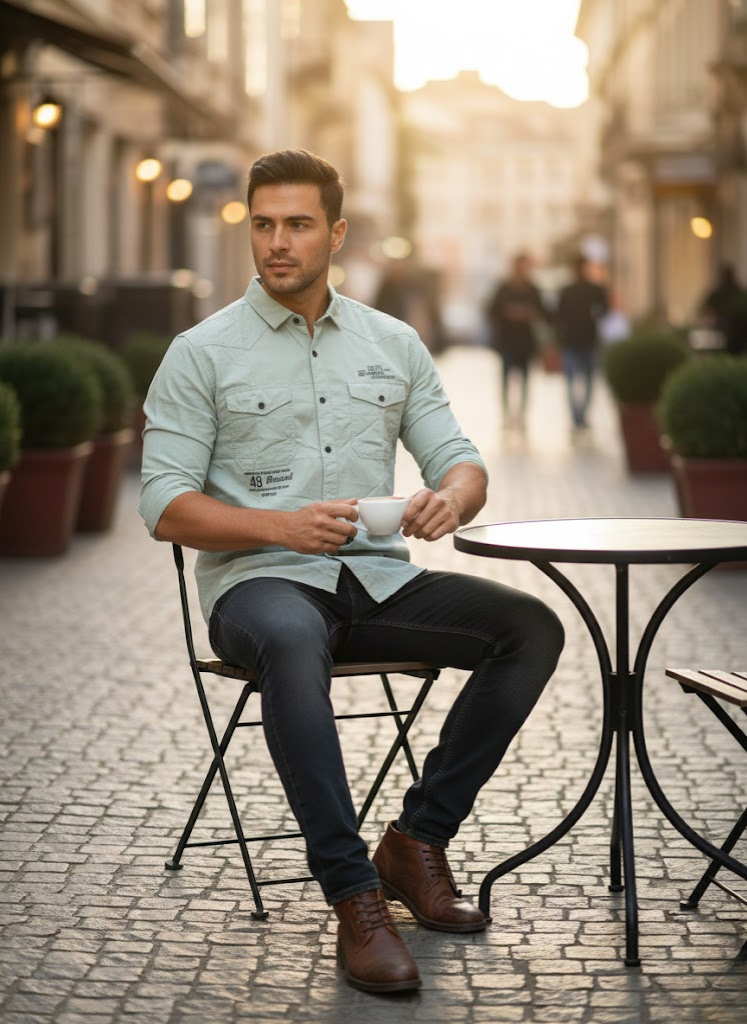 Mint Green Utility Slim Fit Shirt – Men’s Premium Casual Workwear Style