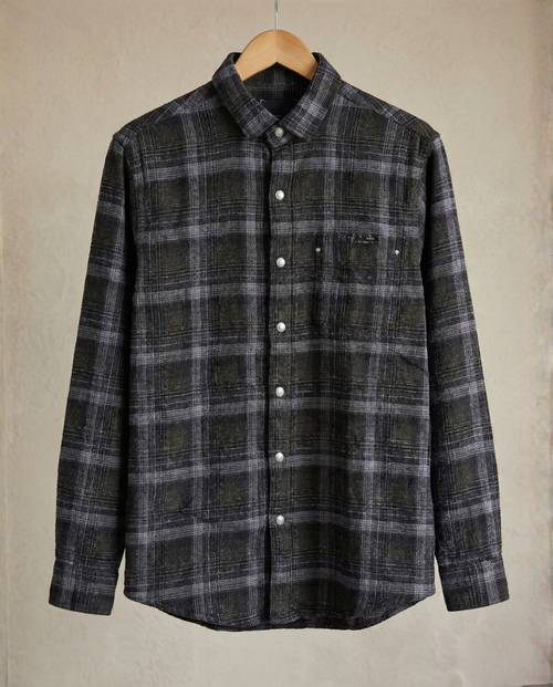 Men's Charcoal Grey Checked Shirt | Premium Cotton