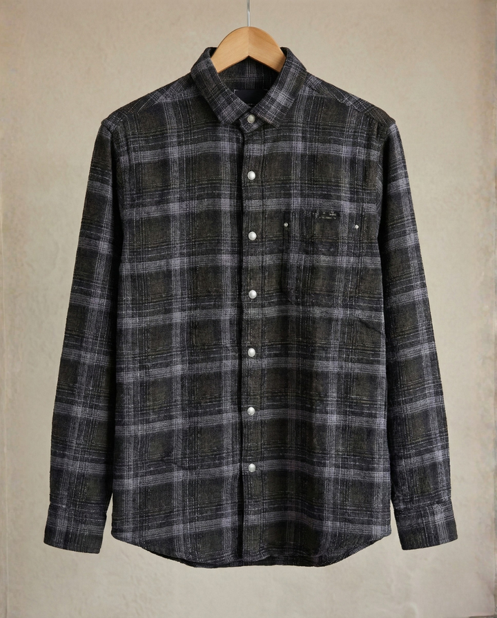 Men’s Charcoal Grey Checked Shirt with Refined Texture | Premium Casual & Smart Wear