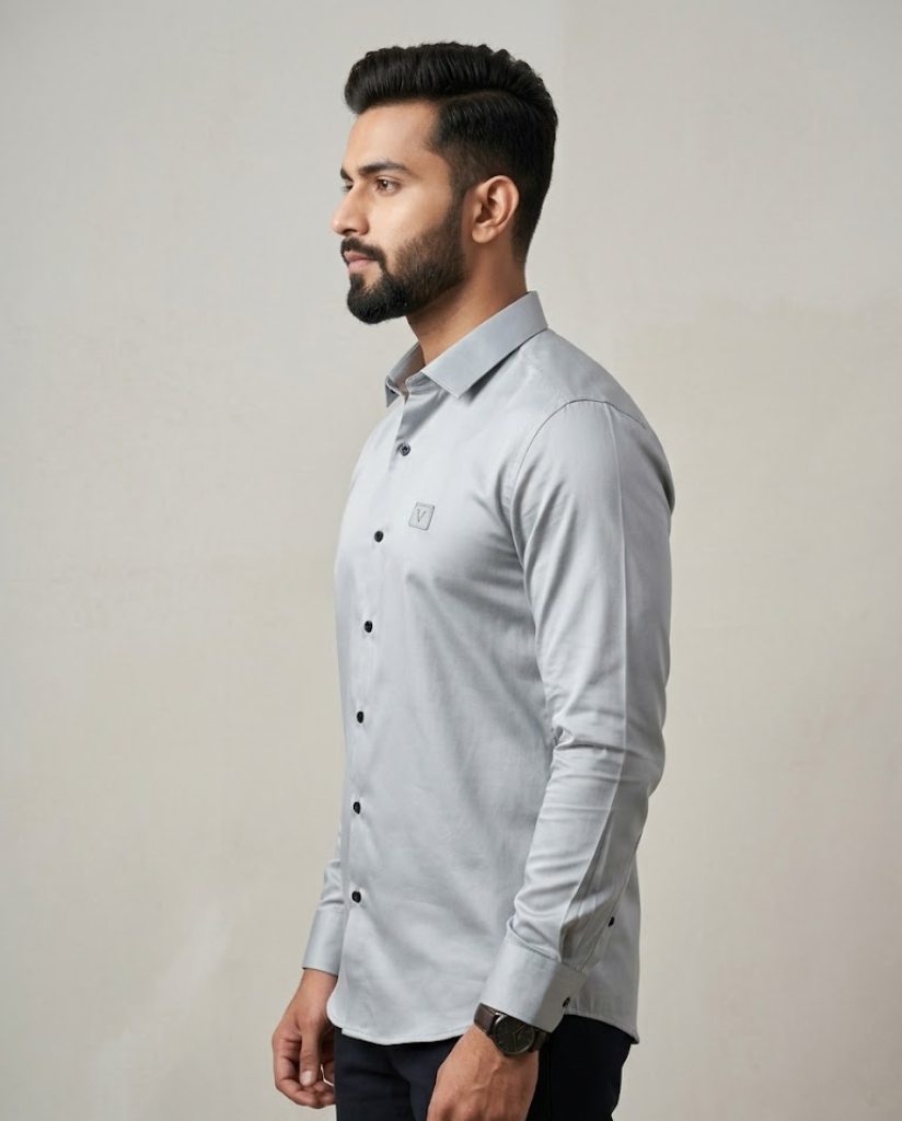 Men’s Premium Grey Satin Shirt with Smooth Finish