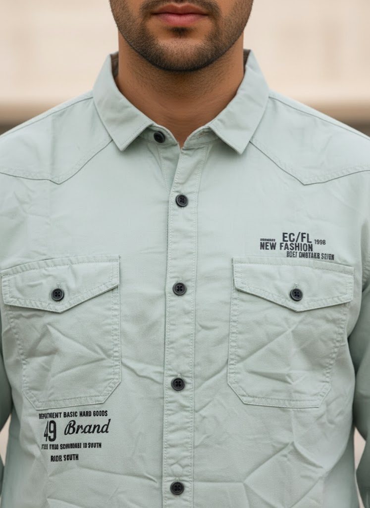 Mint Green Utility Slim Fit Shirt – Men’s Premium Casual Workwear Style