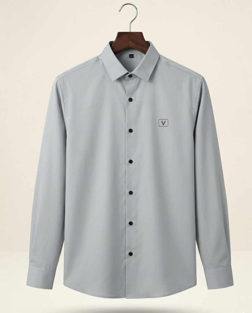 Men’s Silver Satin Shirt with Luxe Shine – Premium Evening Wear