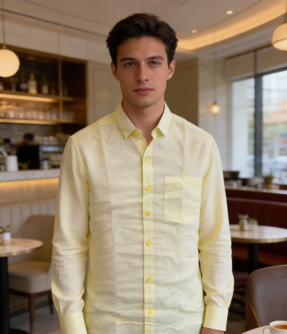 Men’s Pastel Yellow Cotton Linen Shirt