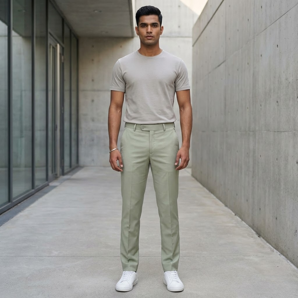 Men’s Sage Green Slim Fit Formal Trousers with Clean Tailored Look