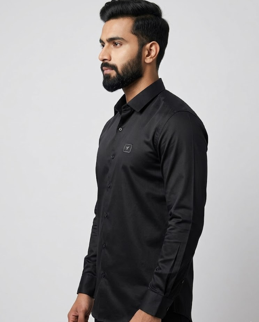 Men’s Black Satin Solid Shirt with Premium Sheen