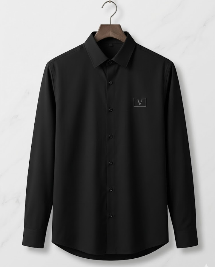 Men’s Black Satin Solid Shirt with Premium Sheen