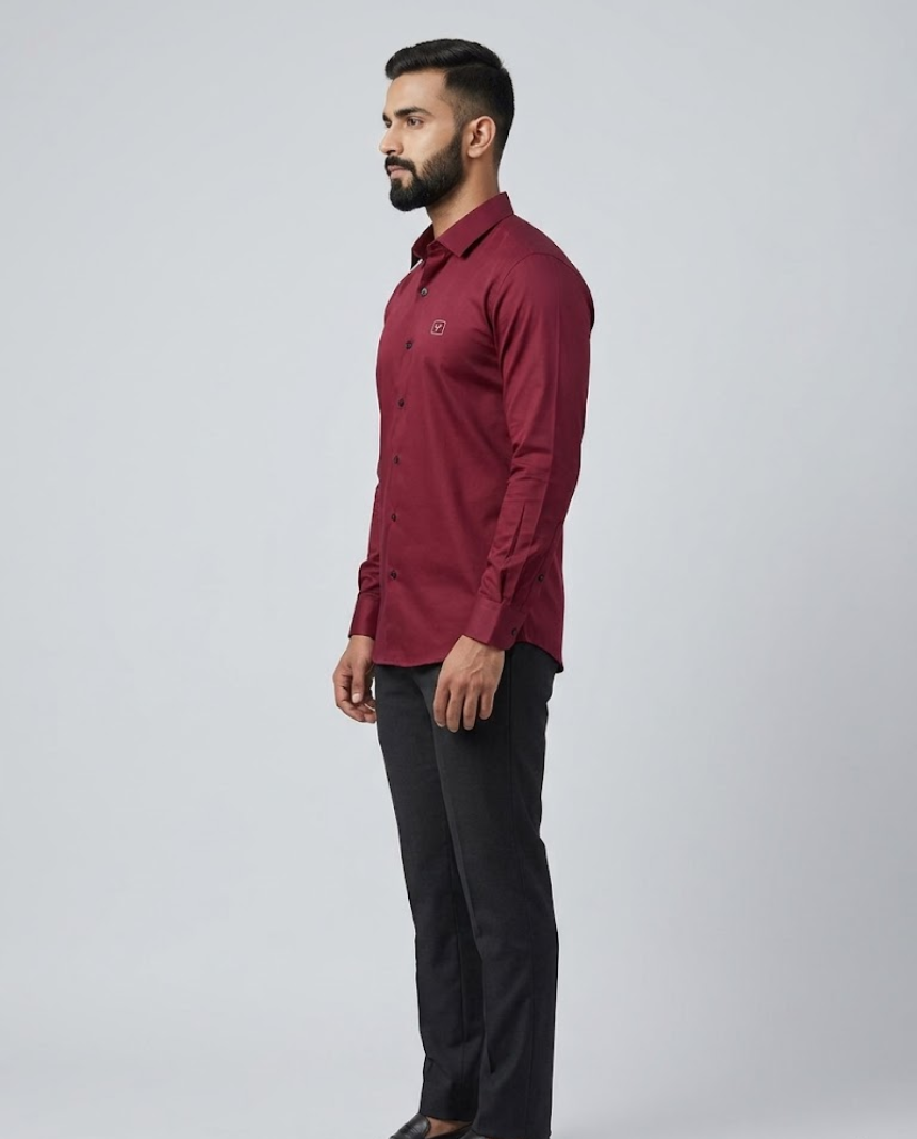 Men’s Wine Satin Shirt with Premium Gloss Finish