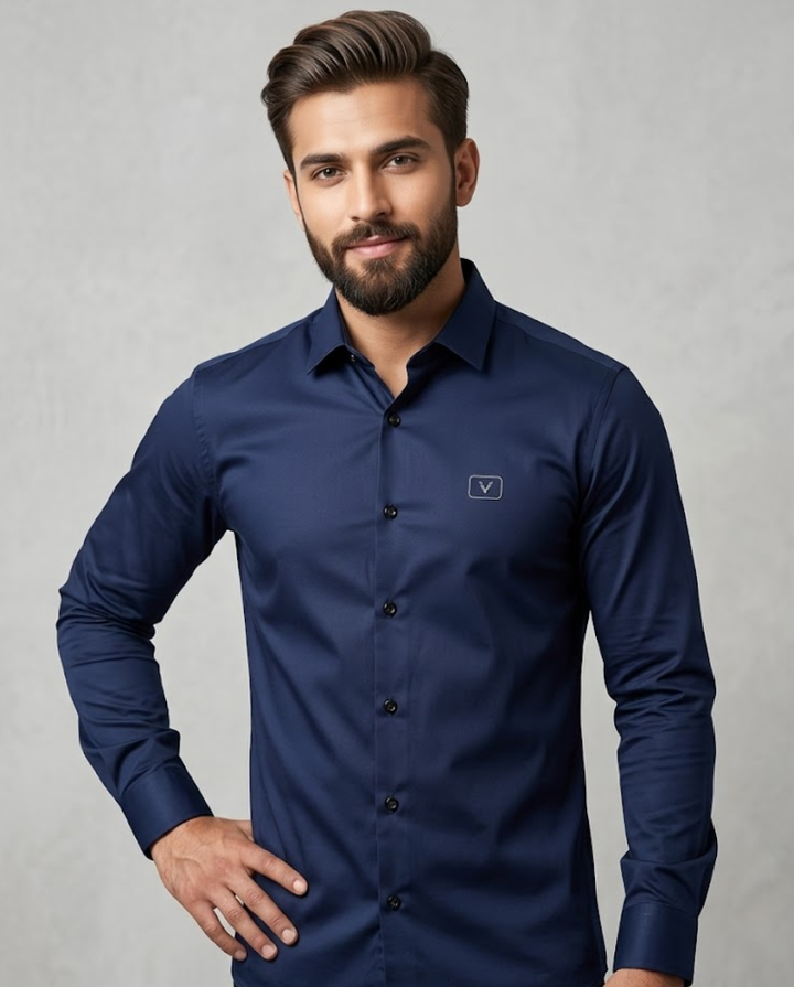 Men’s Navy Blue Satin Shirt – Classic Luxe Evening Essential