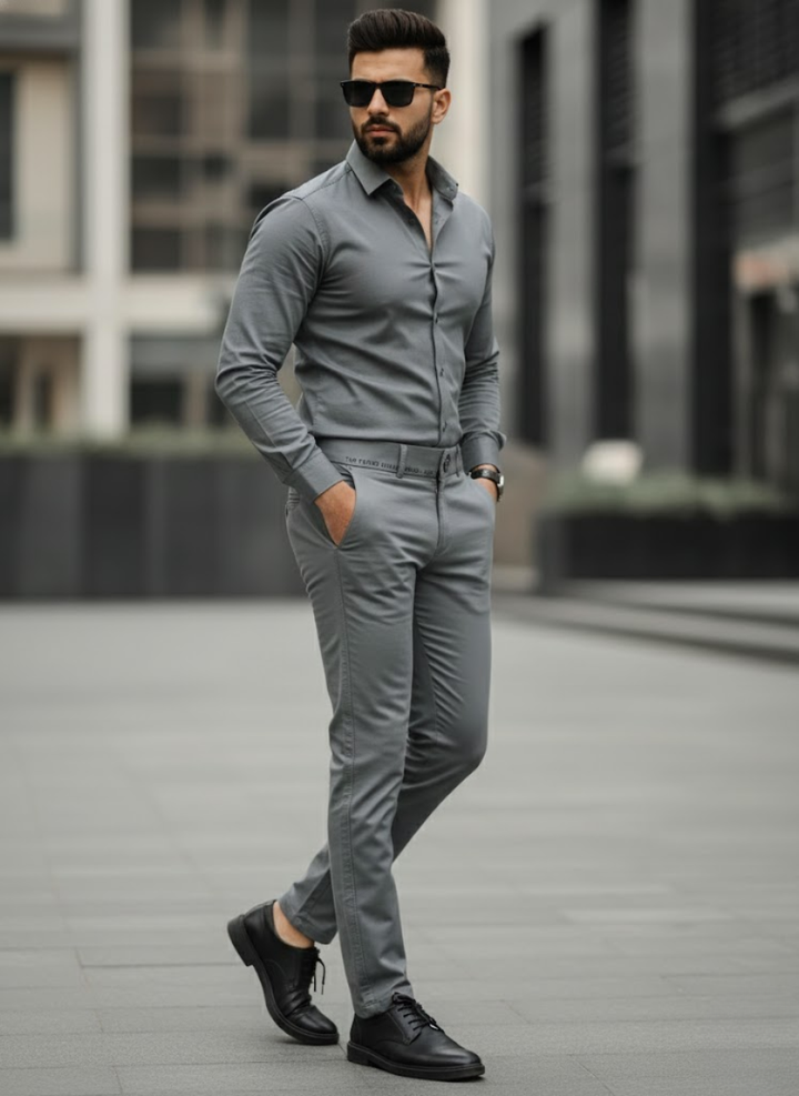 Men’s Graphite Grey Slim Fit Stretch Pants – Ultra-Comfort Performance Fabric