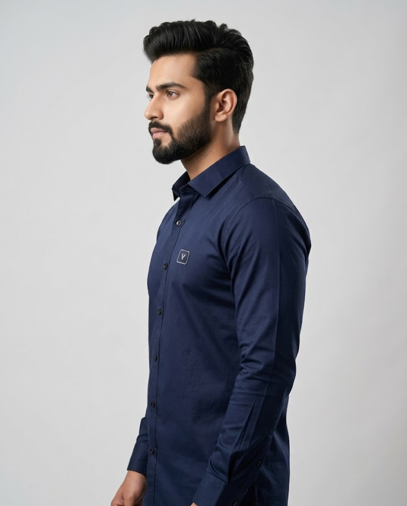 Men’s Navy Blue Satin Shirt – Classic Luxe Evening Essential