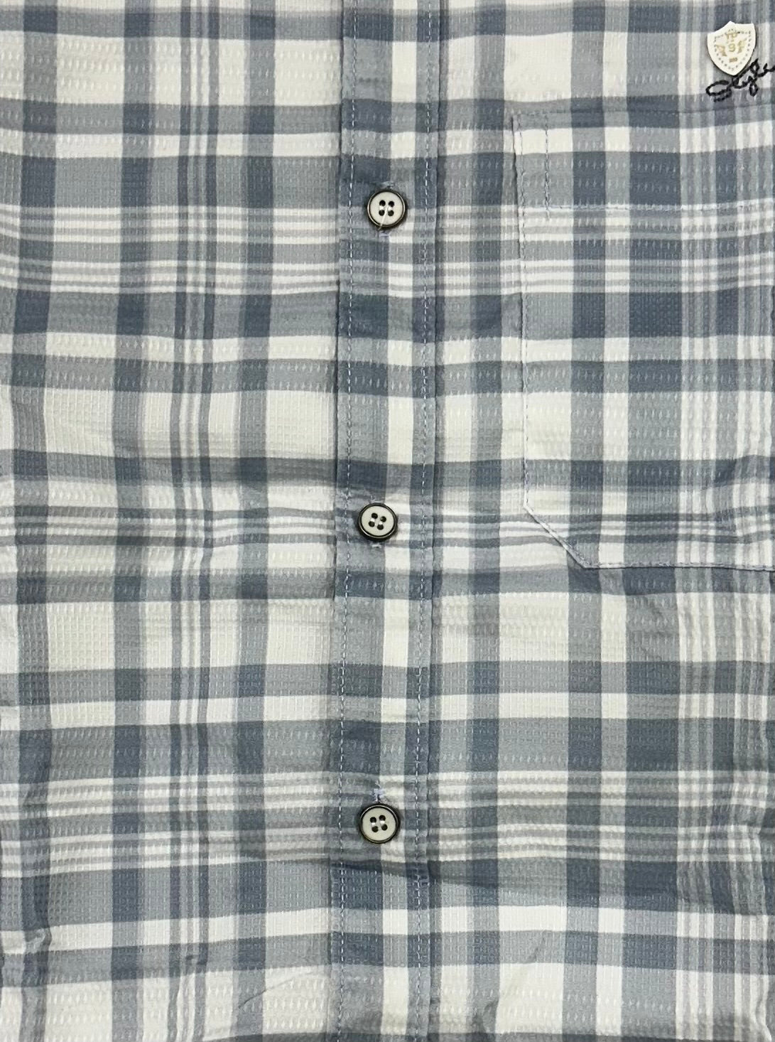Men’s Grey Lycra Check Shirt – Modern Work Casual Edition