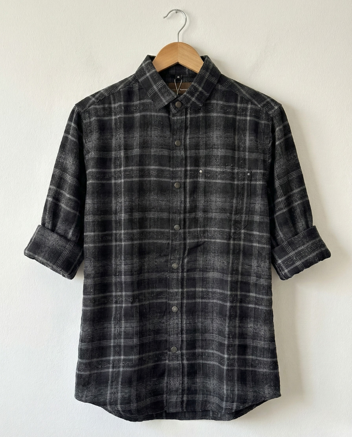 Men’s Charcoal Black Checked Shirt with Soft Feel | Premium Casual Essential