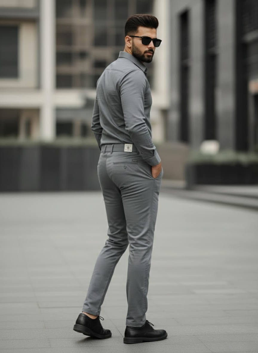 Men’s Graphite Grey Slim Fit Stretch Pants – Ultra-Comfort Performance Fabric