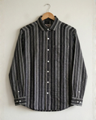Men's Black Corduroy Stripe Shirt | Tonal Detail