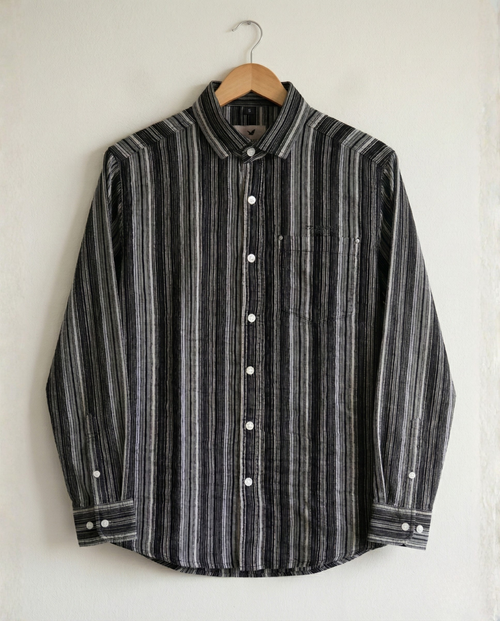 Men's Black Corduroy Stripe Shirt | Tonal Detail