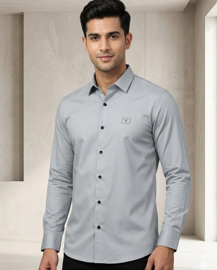 Men’s Silver Satin Shirt with Luxe Shine – Premium Evening Wear