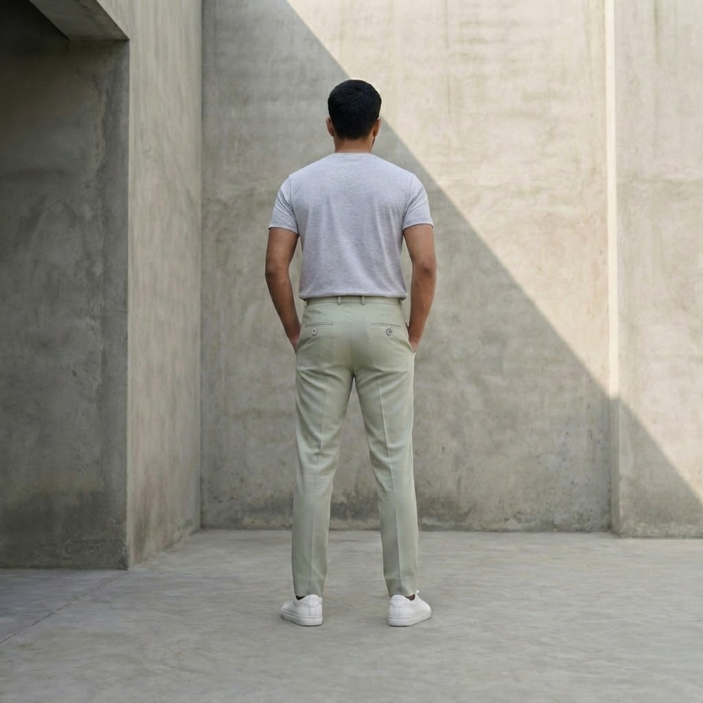 Men’s Sage Green Slim Fit Formal Trousers with Clean Tailored Look