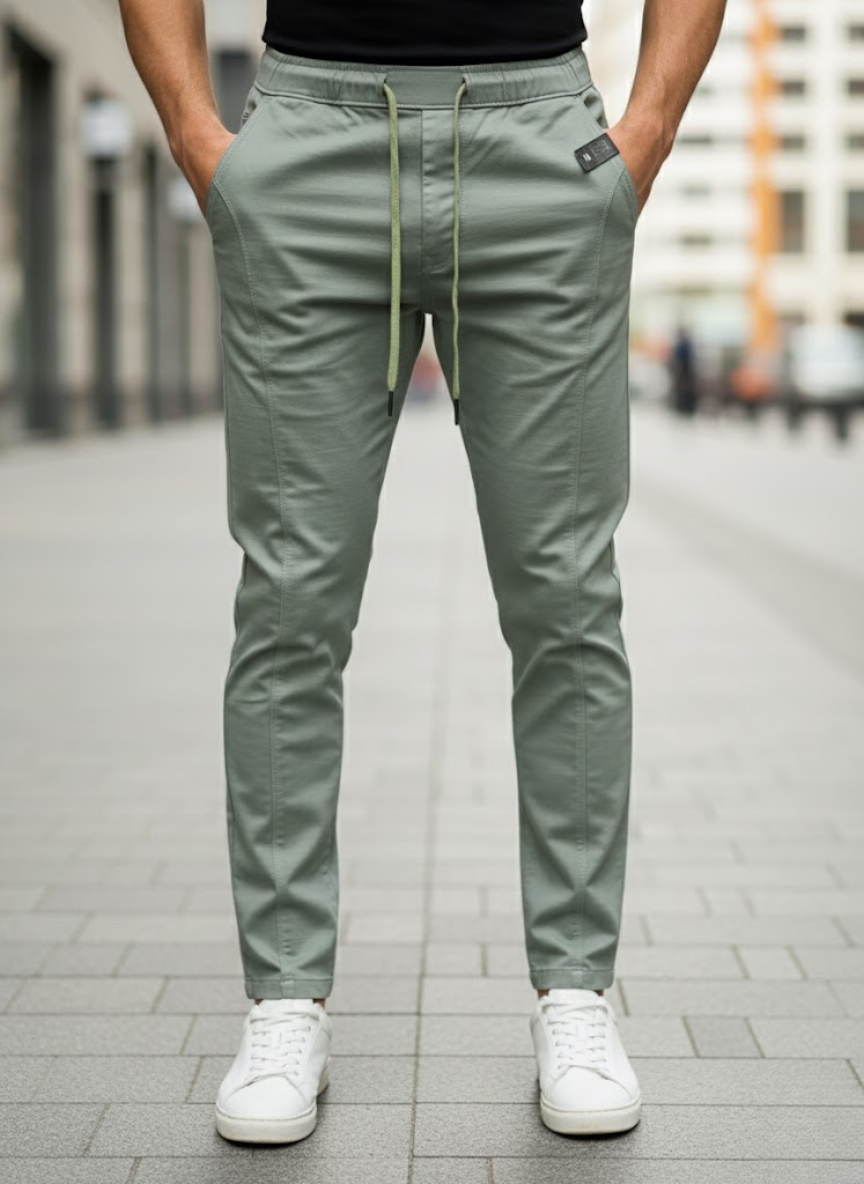 Men’s Sage Green Slim Fit Stretch Jogger Pants – ComfortFlex Everyday Wear