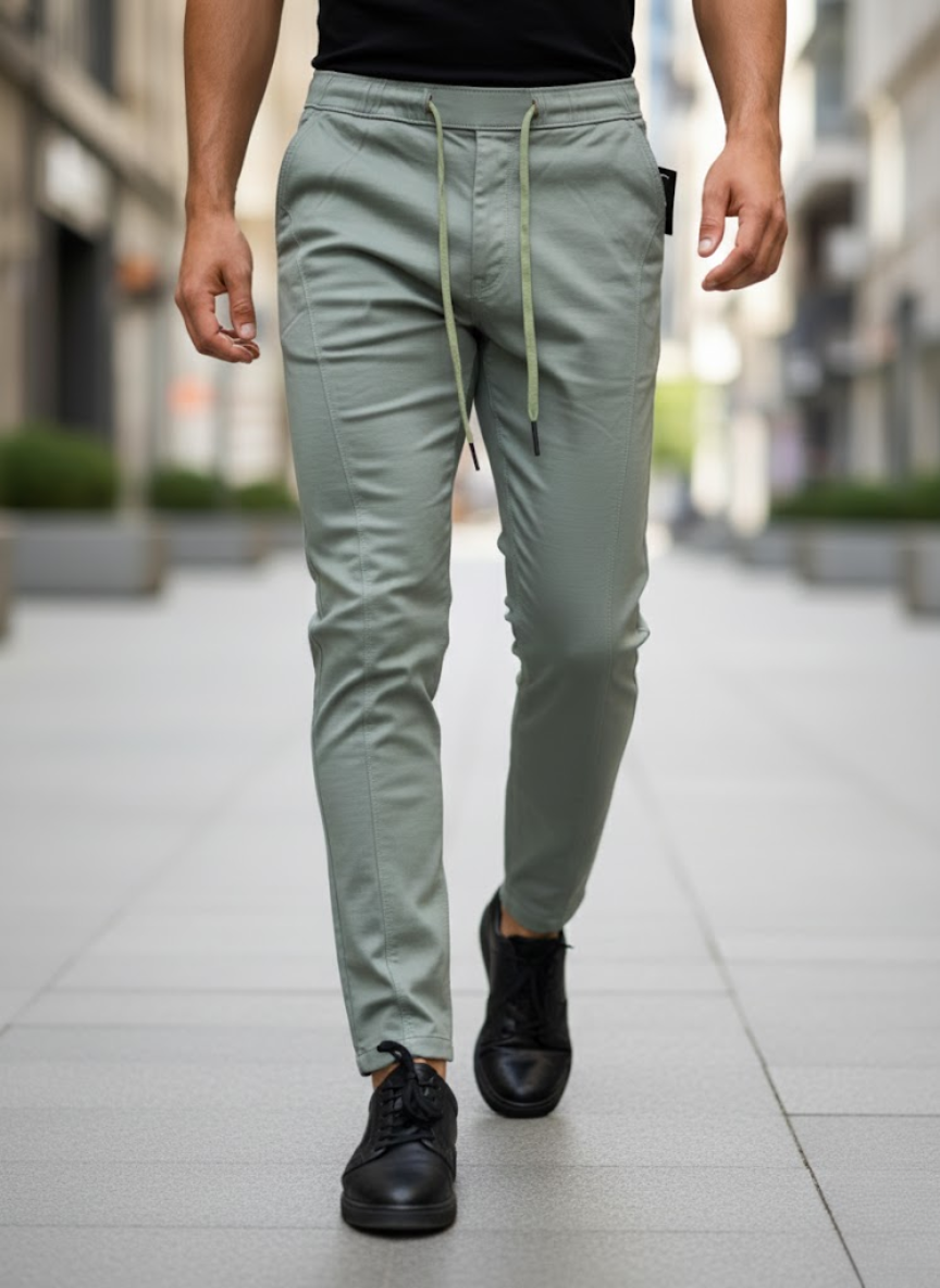 Men’s Sage Green Slim Fit Stretch Jogger Pants – ComfortFlex Everyday Wear