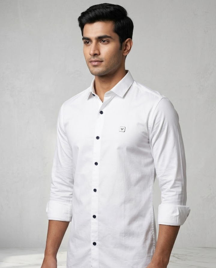 Men’s White Satin Solid Shirt with Luxe Finish
