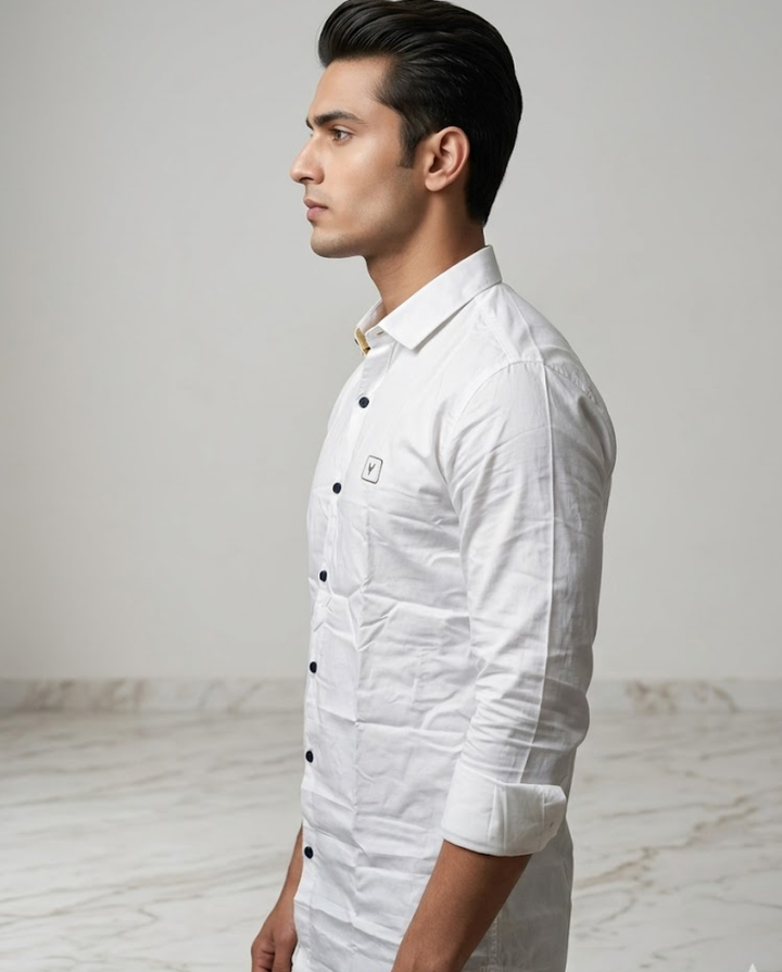 Men’s White Satin Solid Shirt with Luxe Finish