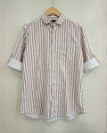Men's White Corduroy Stripe Shirt | Rust Accents