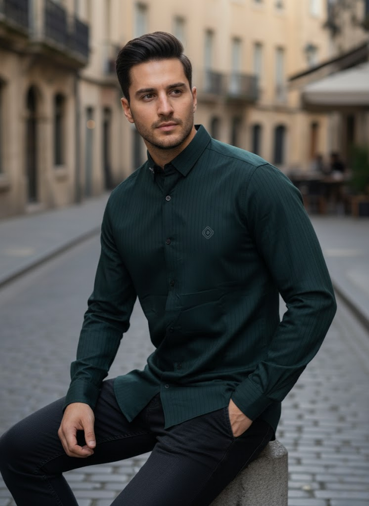 Men’s Dark Green Striped Shirt