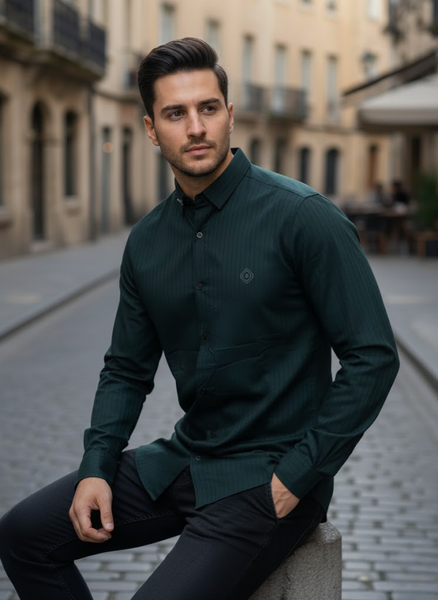 Men’s Dark Green Striped Shirt
