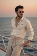 Men’s Beige Cotton Smart Casual Shirt
