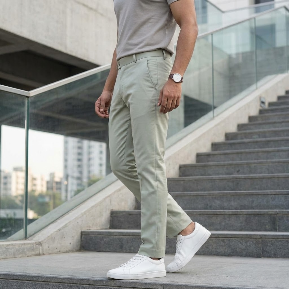Men’s Sage Green Slim Fit Formal Trousers with Clean Tailored Look