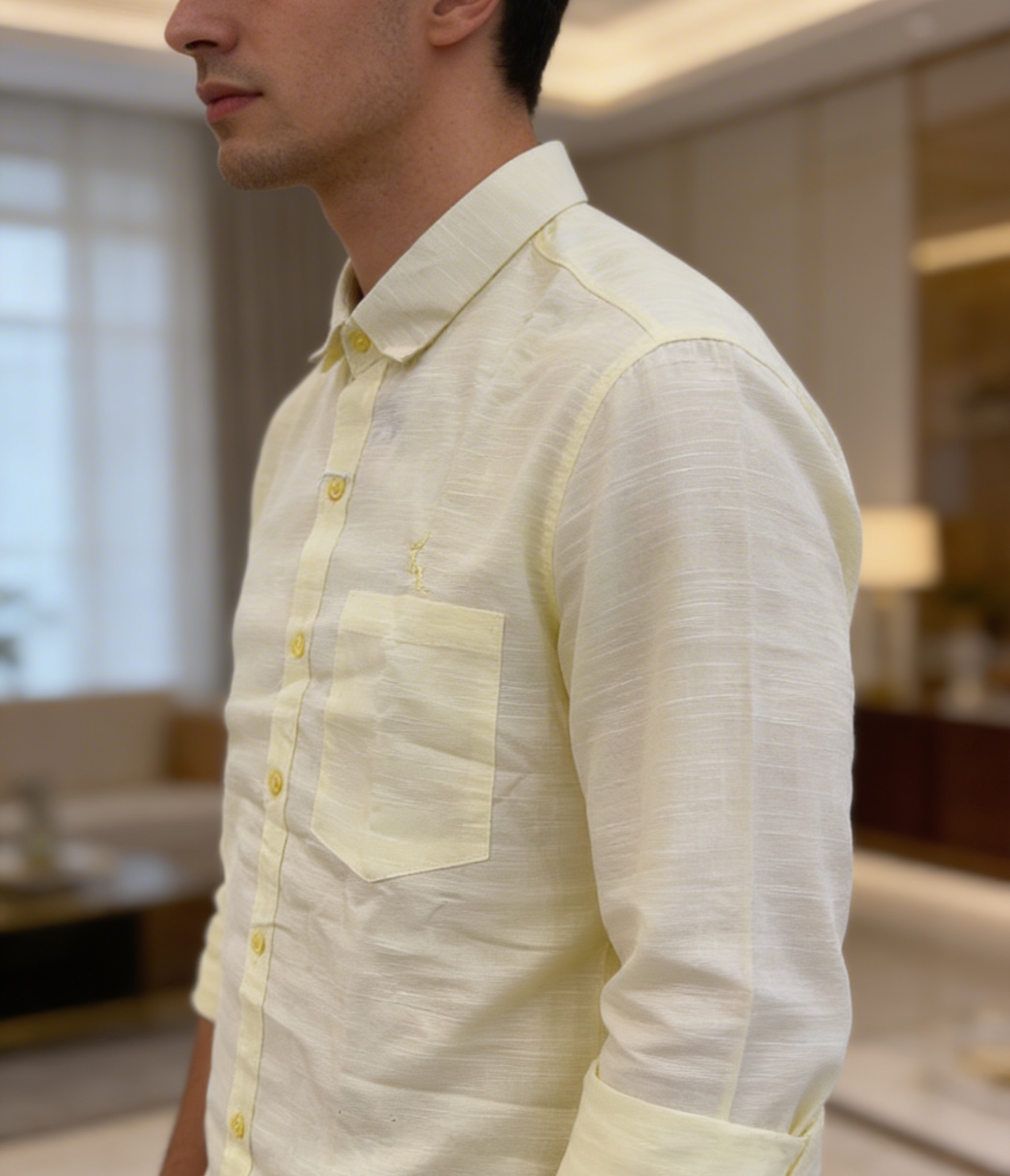Men’s Pastel Yellow Cotton Linen Shirt
