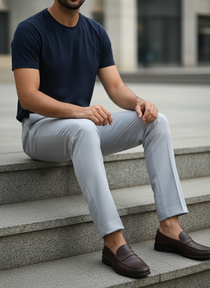 Men’s Light Grey Imported Formal Pant – Slim Fit