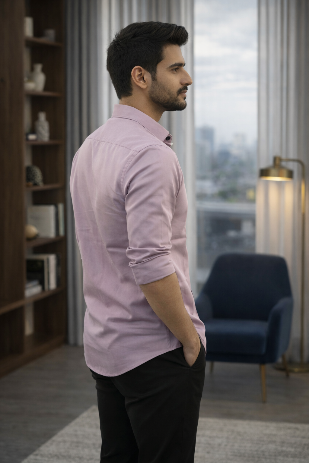 Men’s Blush Pink Satin Shirt with Contemporary Slim Fit