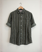 Men's Olive Green Corduroy Vertical Stripe Shirt