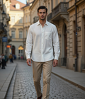 Men's White Cotton Linen Blend Shirt - Casual Summer Shirt