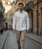 Men's White Cotton Linen Blend Shirt - Casual Summer Shirt
