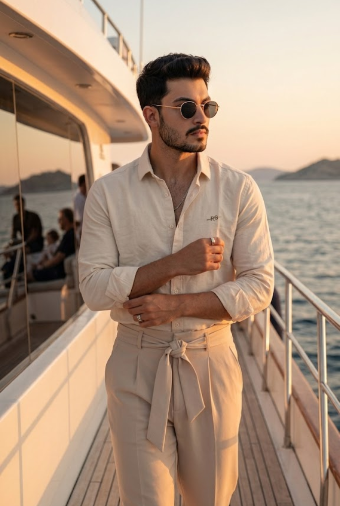 Men’s Beige Cotton Smart Casual Shirt