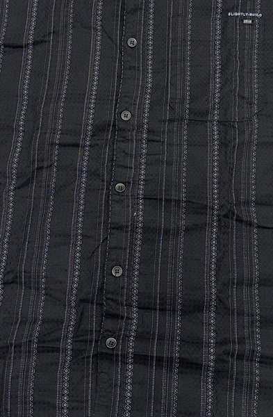 Men’s Jet Black Vertical Striped Cotton Slim Fit Casual Shirt