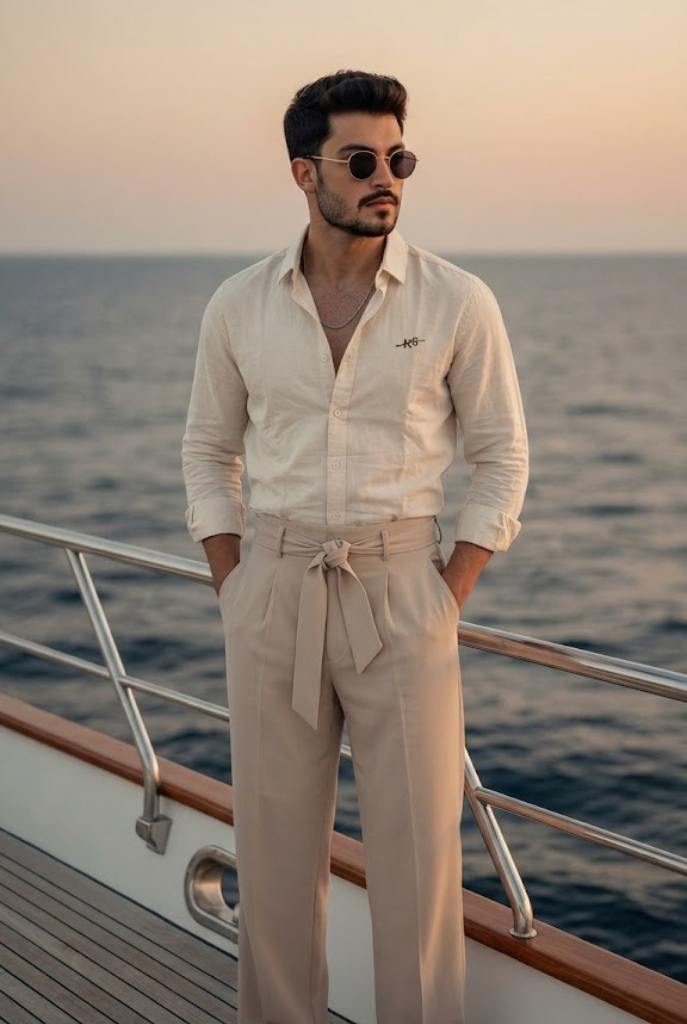 Men’s Beige Cotton Smart Casual Shirt