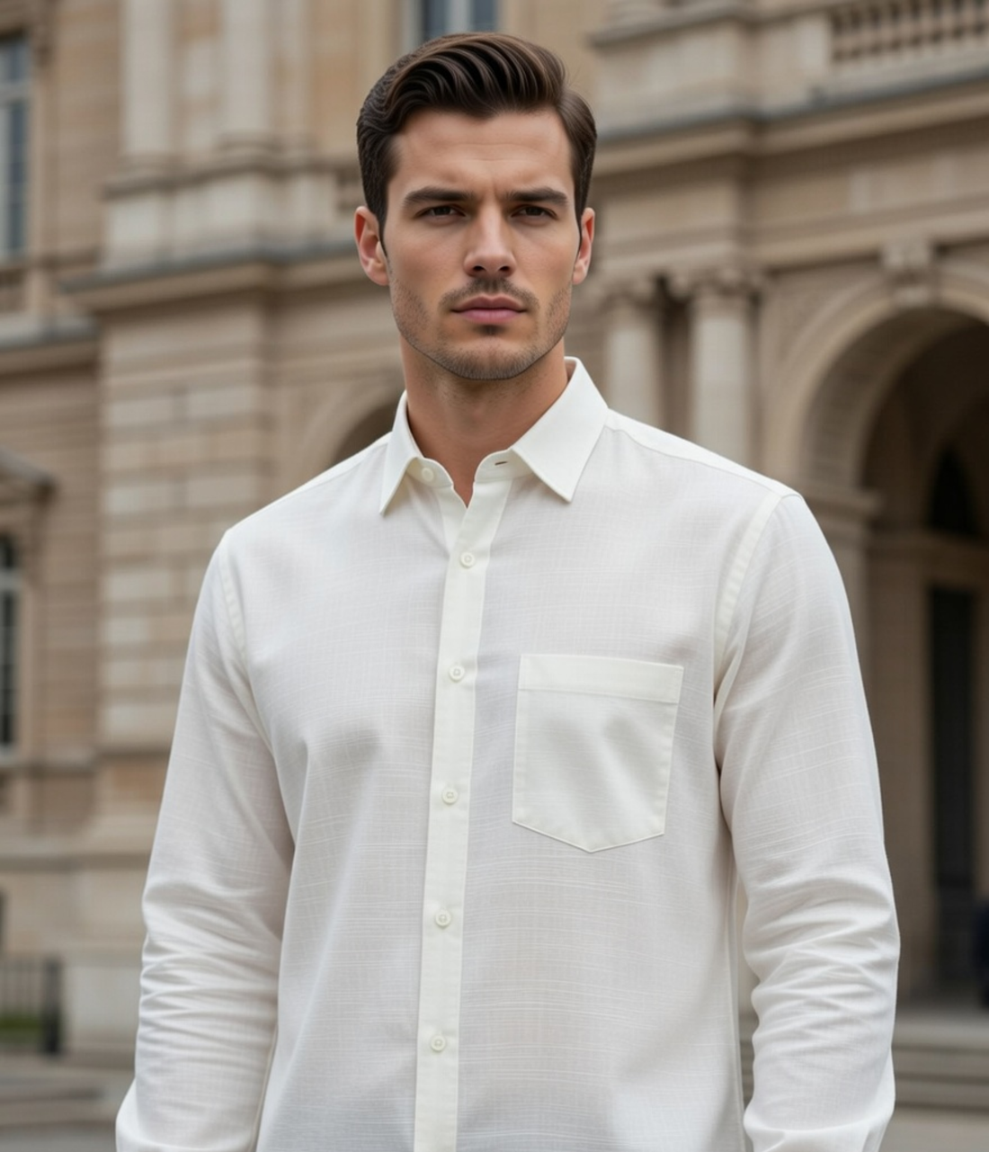 Men’s Classic White Cotton Linen Shirt