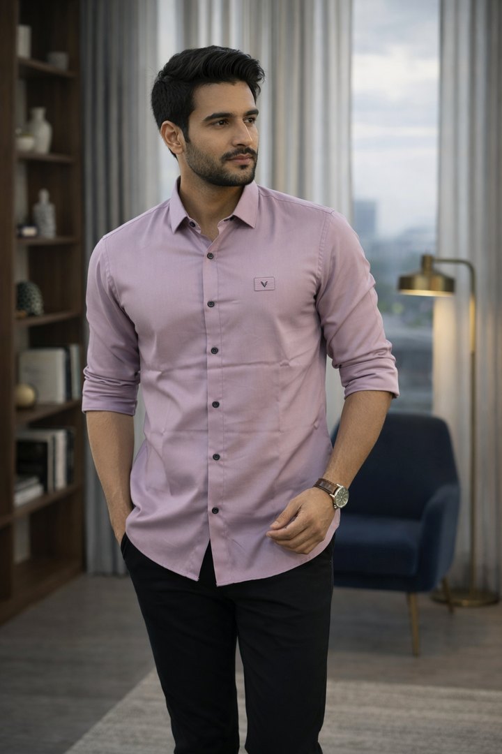 Men’s Blush Pink Satin Shirt with Contemporary Slim Fit