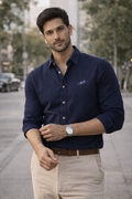Men’s Navy Blue Smart Casual Wear Cotton Shirt