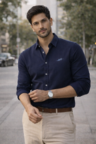 Men’s Navy Blue Smart Casual Wear Cotton Shirt