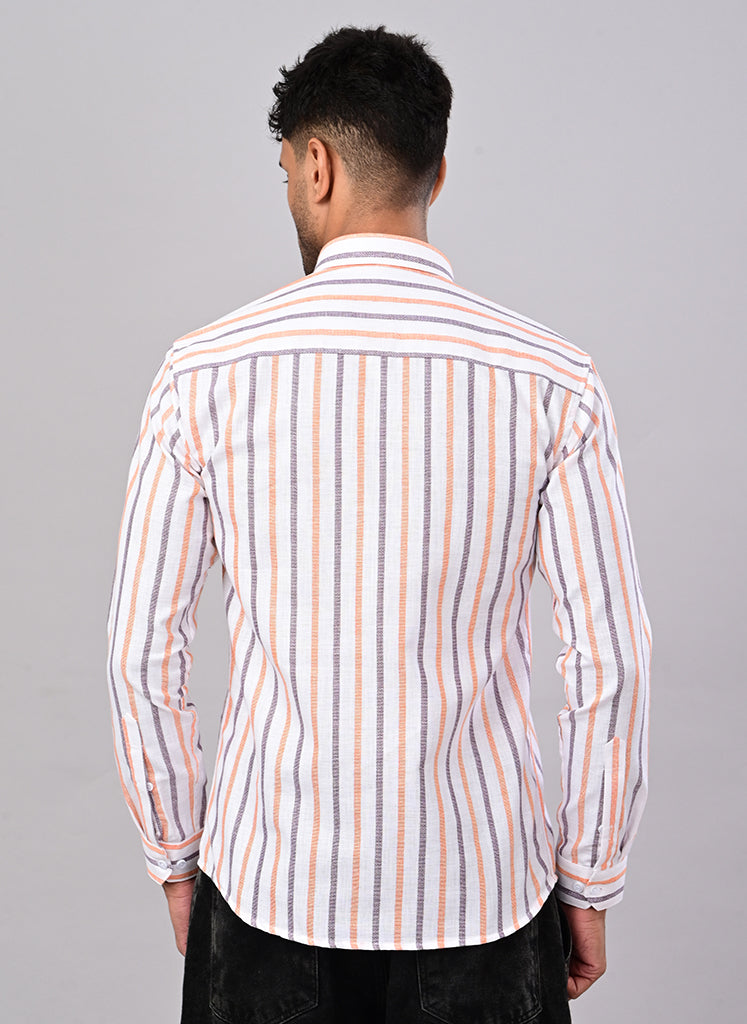 Men’s White Multi-Stripe Casual Shirt