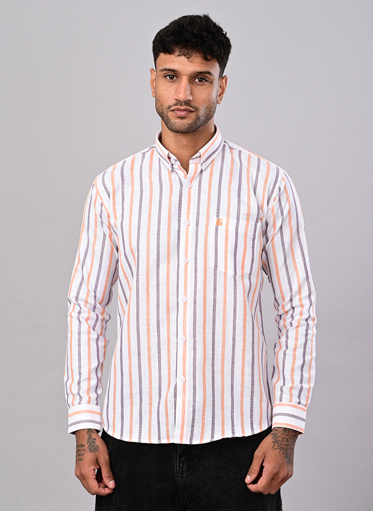 Men’s White Multi-Stripe Casual Shirt